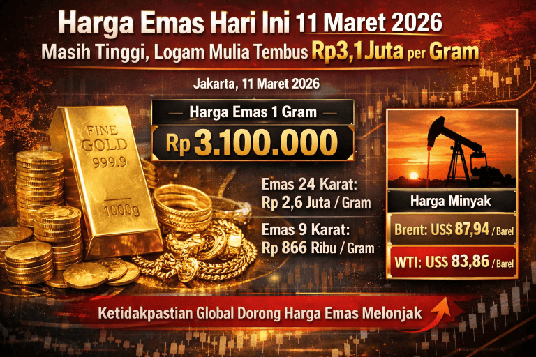 Harga Emas Hari Ini 11 Maret 2026 Masih Tinggi, Logam Mulia Tembus Rp3,1 Juta per Gram